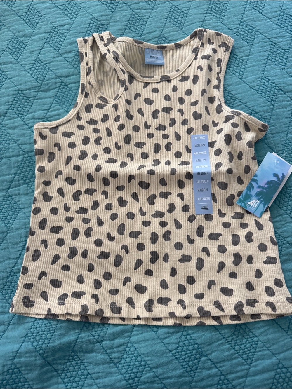 Girls' Beige Animal-Print Ribbed Tank Top